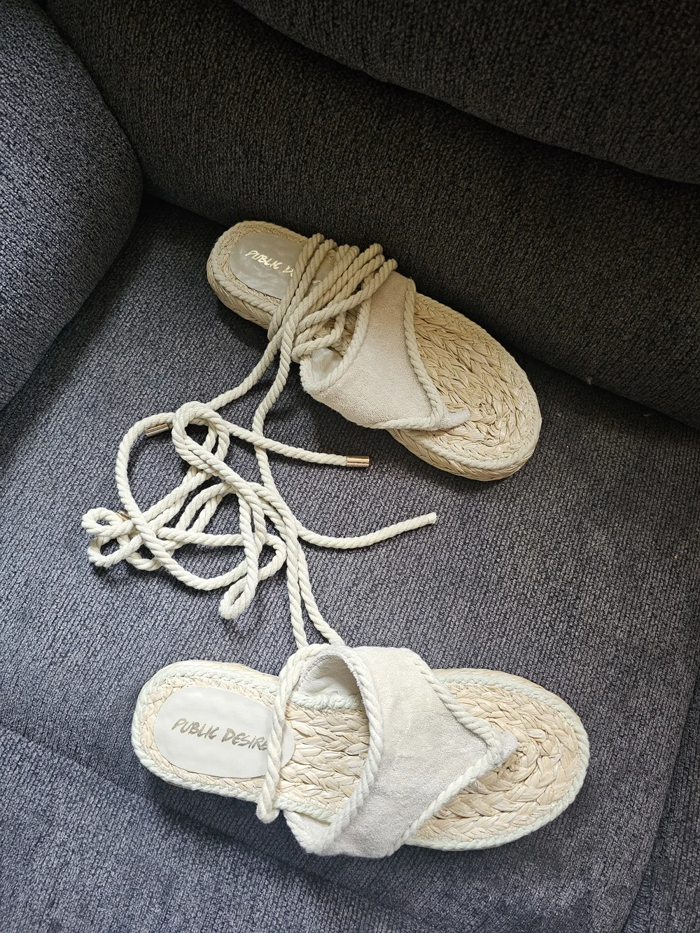 Braided Rope Espadrille Slides in Cream